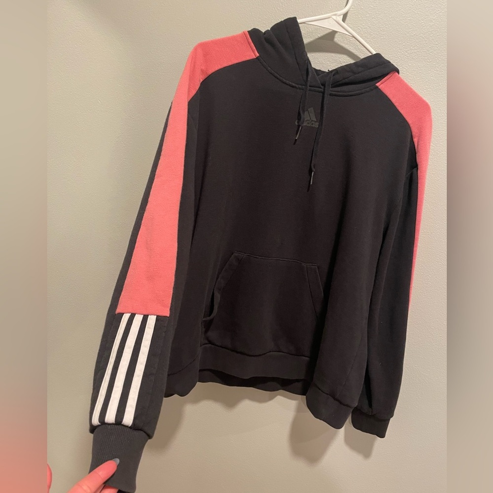 Adidas Women’s Black Pink Stripe Hoodie Size Medium - Picture 9 of 10
